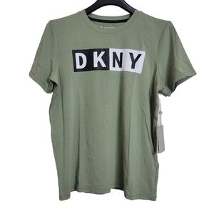 DKNY Olive Green Soft Modal Cotton Logo Short Sleeve Graphic Tee XS